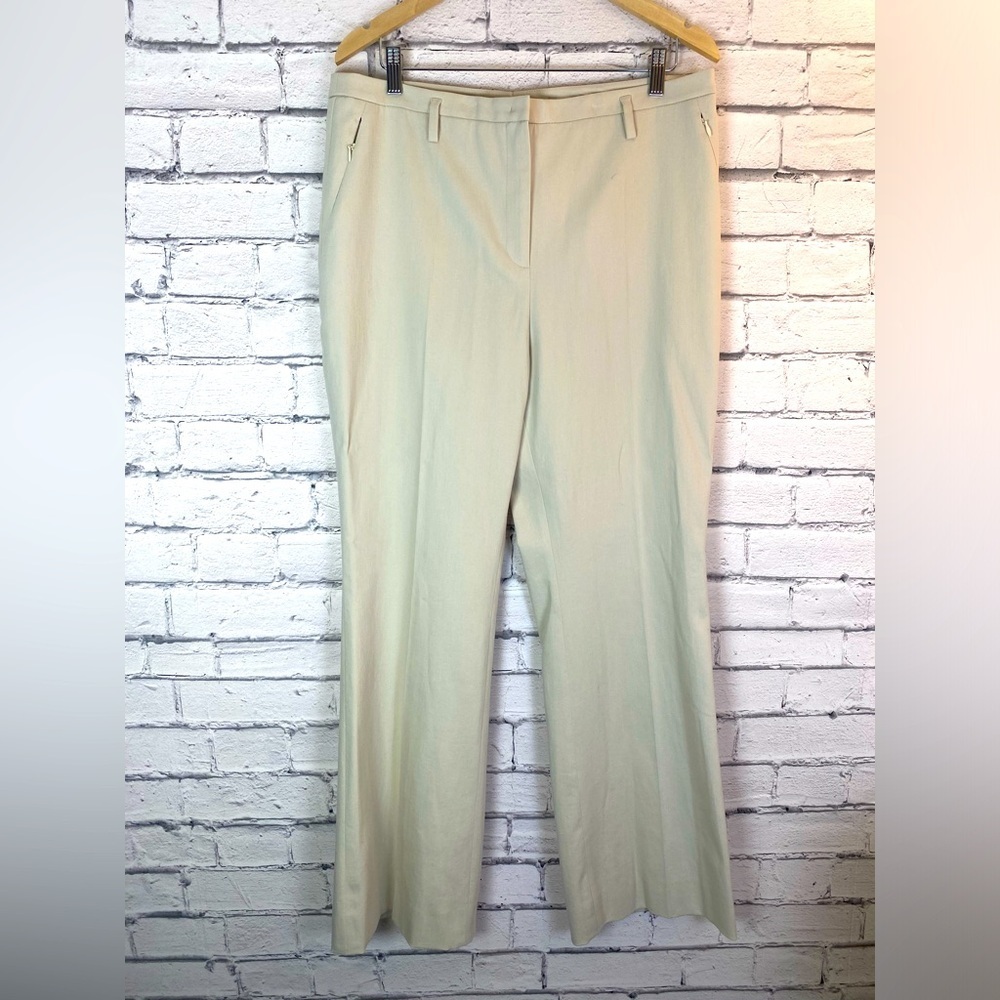 Akris Womens Wide Leg High Rise Tan/Cream Slacks Size 14 Stretch Vintage EUC